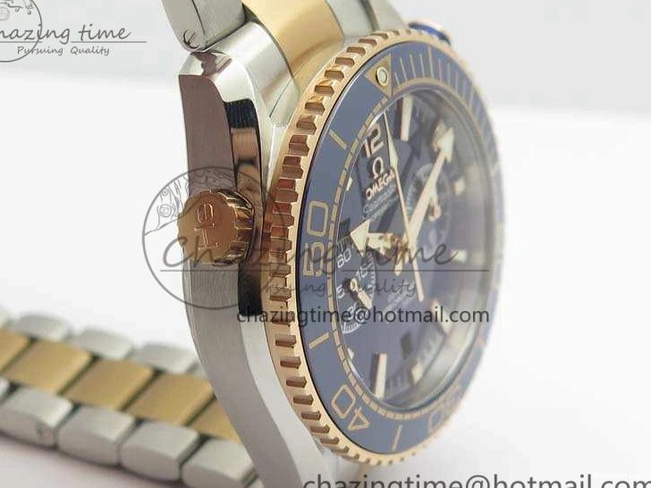 0101 Seamaster Pro Chrono SS RG OM Best Edition Blue Ceramic Blue Dial On SS RG Bracelet A Snug 8129